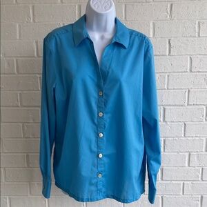 Foxcroft Women's Blue Long Sleeve Wrinkle Free Button Up Shirt Size 18 LIKE NEW